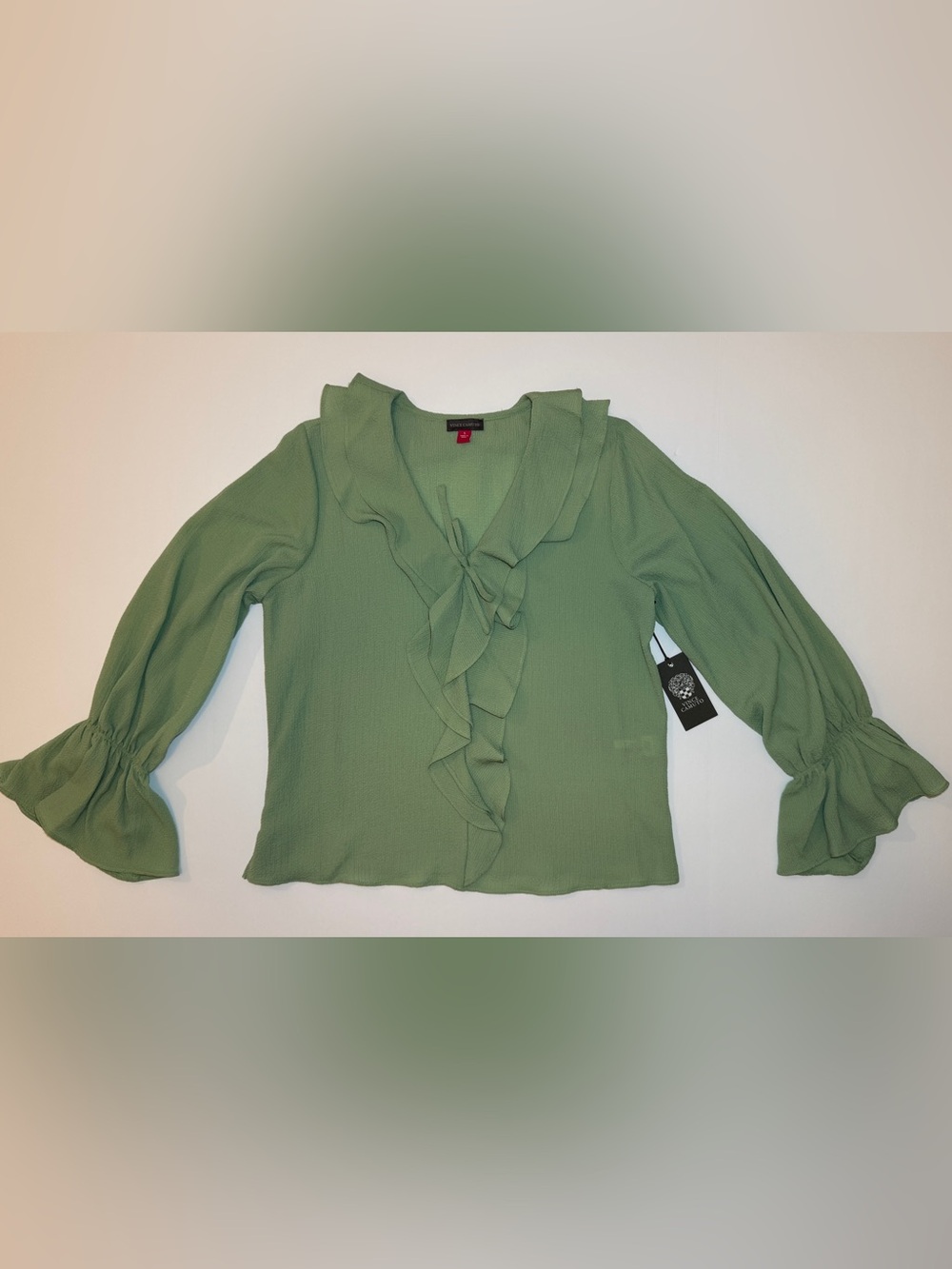 Vince Camuto Sage Green Ruffle Tie-Front Blouse